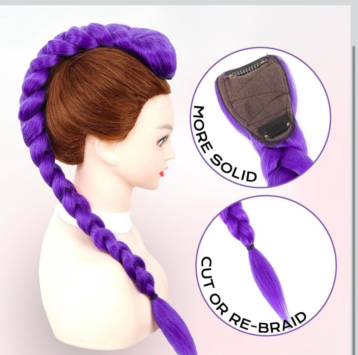 Kpop Purple Braided Hair Extension w Clip-In Attachment