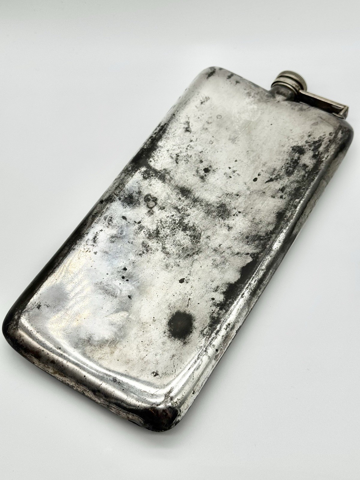 Antique E & J Bass Silver Plated Hammered Hip Flask Art Deco