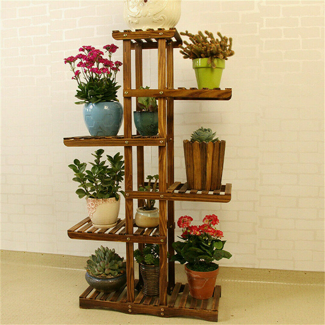 Wall Corner Wooden Plant Stand Indoor Outdoor Garden Flower Pot Shelf Space Save