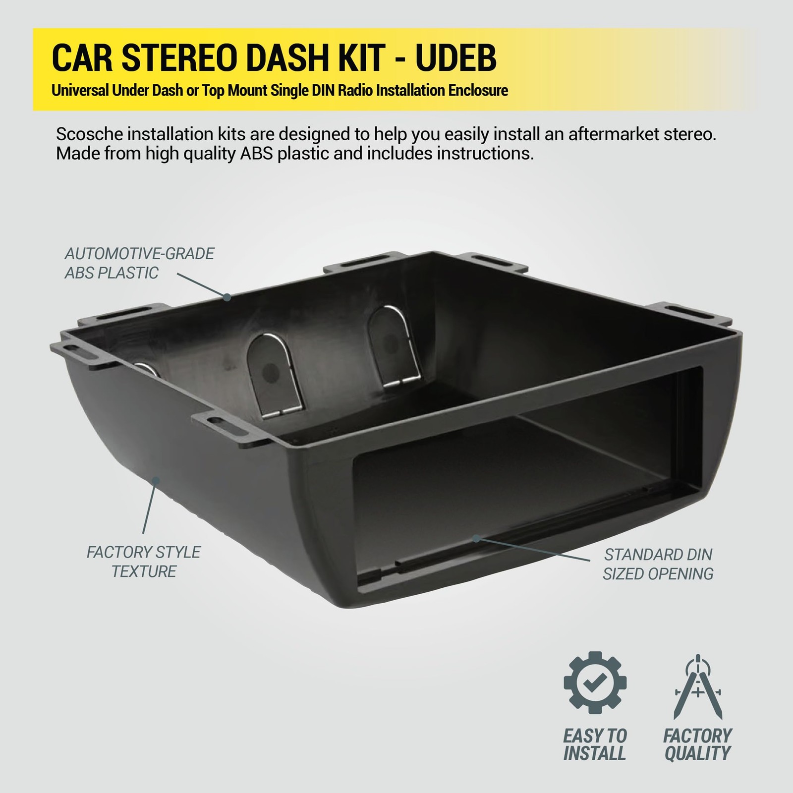 Scosche UDEB Universal Under Dash or Top Mount Single DIN Radio black