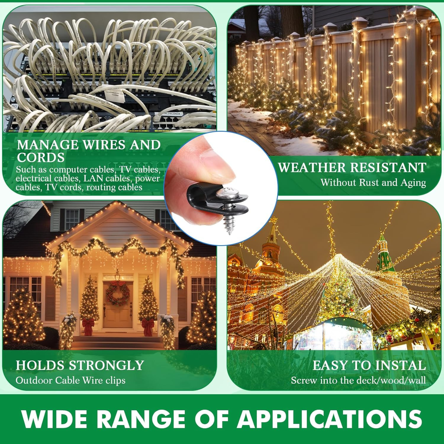 50 Pack R-Type Cable Clip Wire Clamp, Nylon Screw Mounting Cord Fastener Clips w