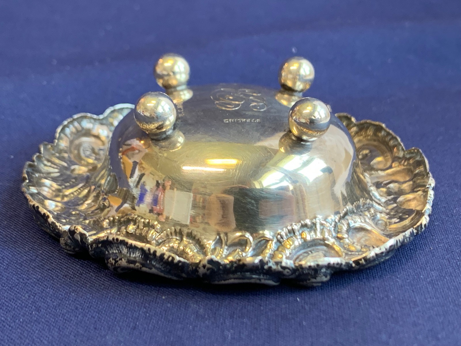 Antique Sterling Silver Condiment Dish Master Salt Cellar 38.9g Floral Repousse