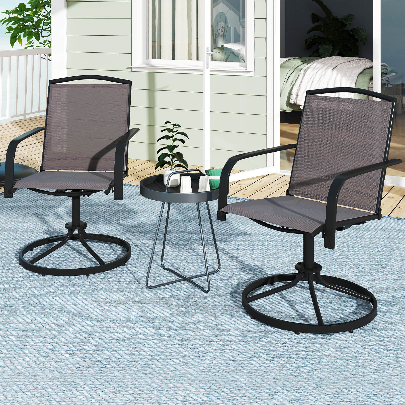Patio Swivel Chairs Set of 2 w/ High Back & Round Metal Base for Backyard