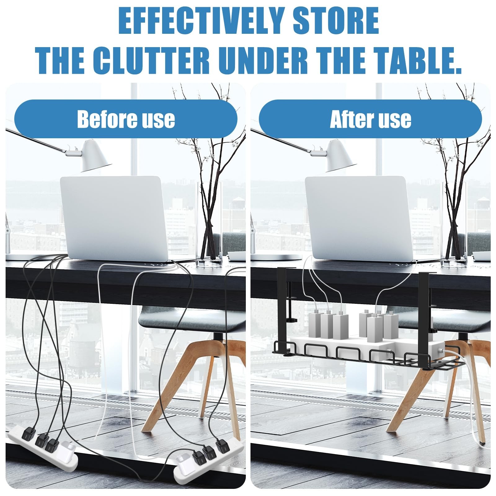 ENGYNC 52-Piece Under Desk Cable Management Tray Kit - 15.7’’ 52-Piece, Black