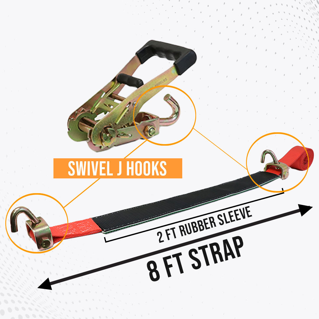 Boxer Pro Series Car Tie Down- Swivel J Hook 4 Pack - Pro Car Hauler USA