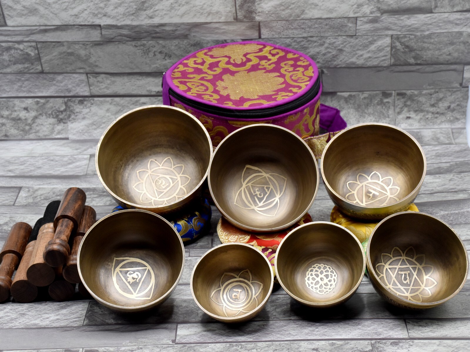Natural Singing Bowl Set of 7-Tibetan Singing Bowl Set-Chakras Healing Set of 7