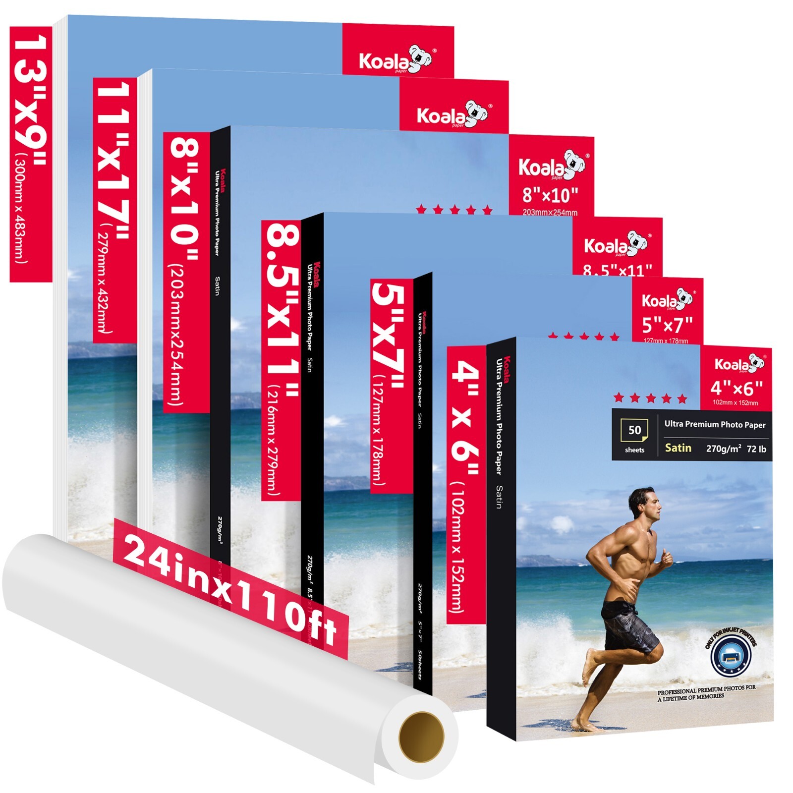 Lot 72lb Koala Ultra Premium Satin Photo Paper 4x6 5x7 8x10 8.5x11 11x17 13x19