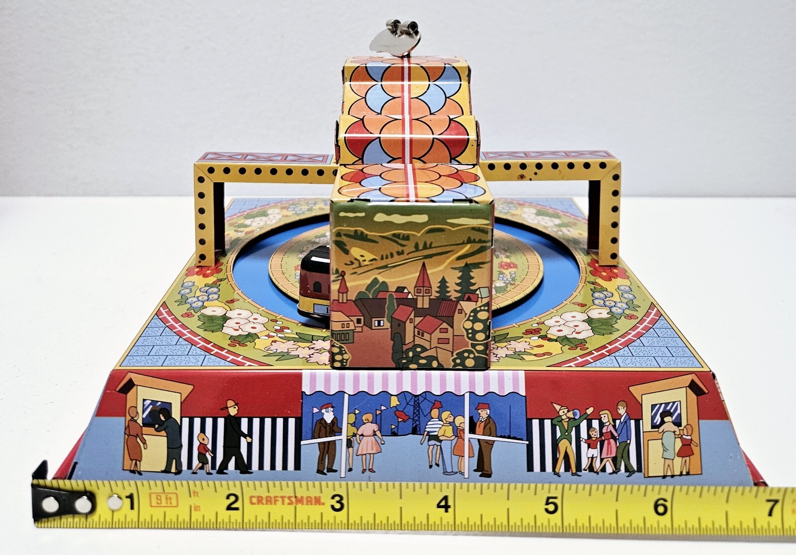 Merry Town Mechanical Wind-Up Tin Toy with Original Box by Ha Ha Toy