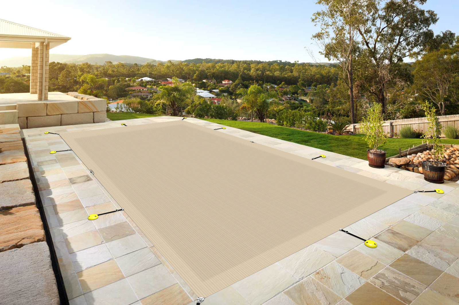 Inground Swimming Pool Cover Rectangle Heavy Duty Safety Winter Mesh Cover Beige