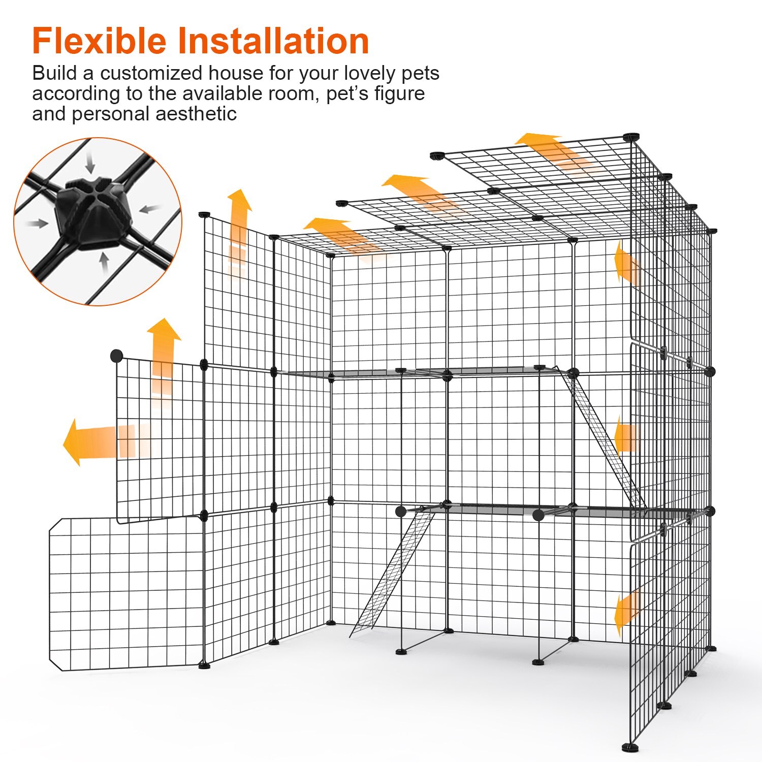 4 Type Large Cat Cage Enclosure Metal Wire Kennel DIY Playpen Catio with Hammock