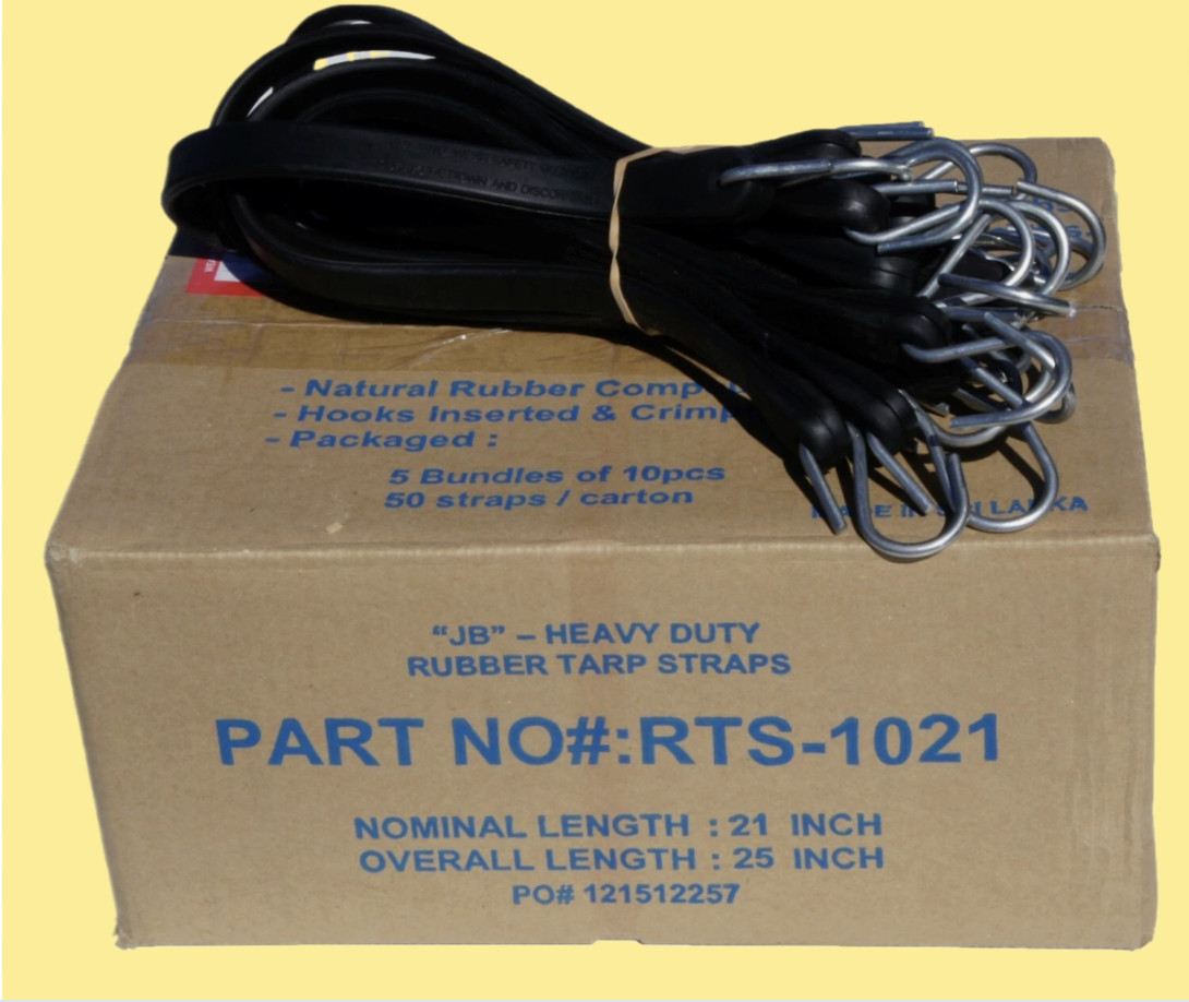 Set of 50 21-inch JB natural rubber tarp securing straps, used for securing good
