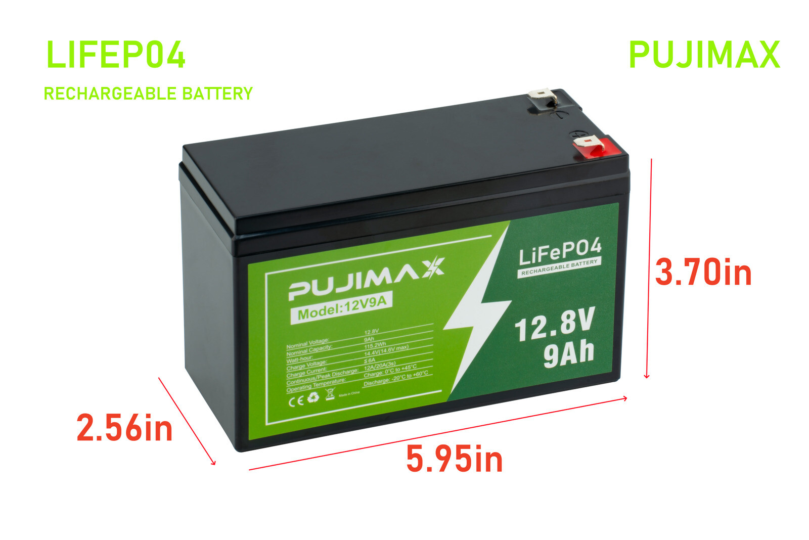 12V 9Ah LiFePO4 Lithium Battery 2000 Cycle Rechargeable Battery For Solar System