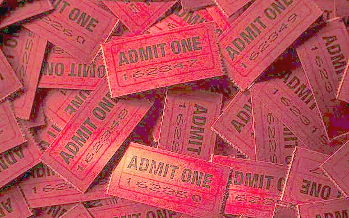 Red ADMIT ONE 2000 single Numbered rOLL TICKETS admission CoinTainer Coin-Tainer