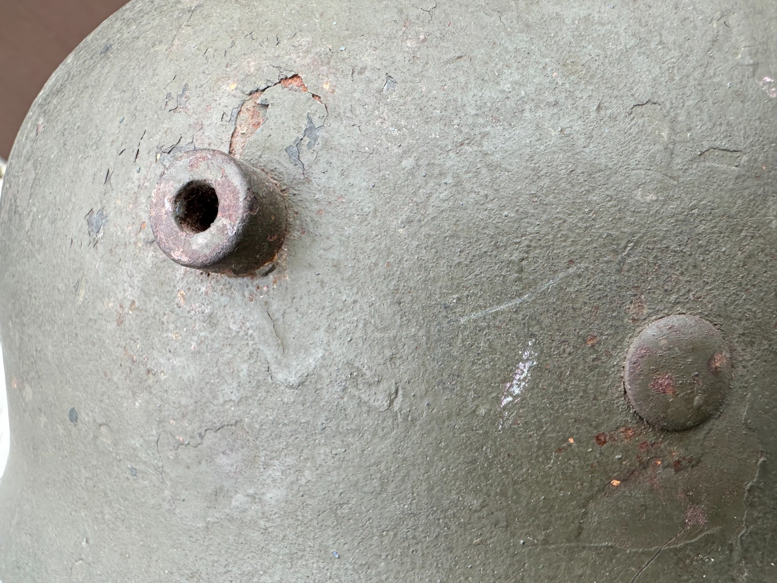 WWI WWII German M18 Combat helmet - thick camo finish - 1938 chinstrap