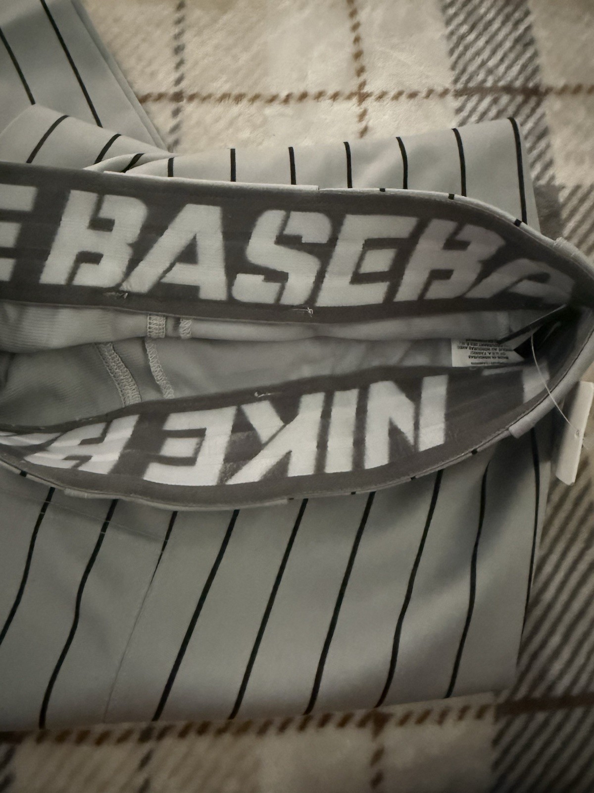 NWT Nike Gray With Black Pinstripe Baseball Pants Men's Large Reinforced Knee