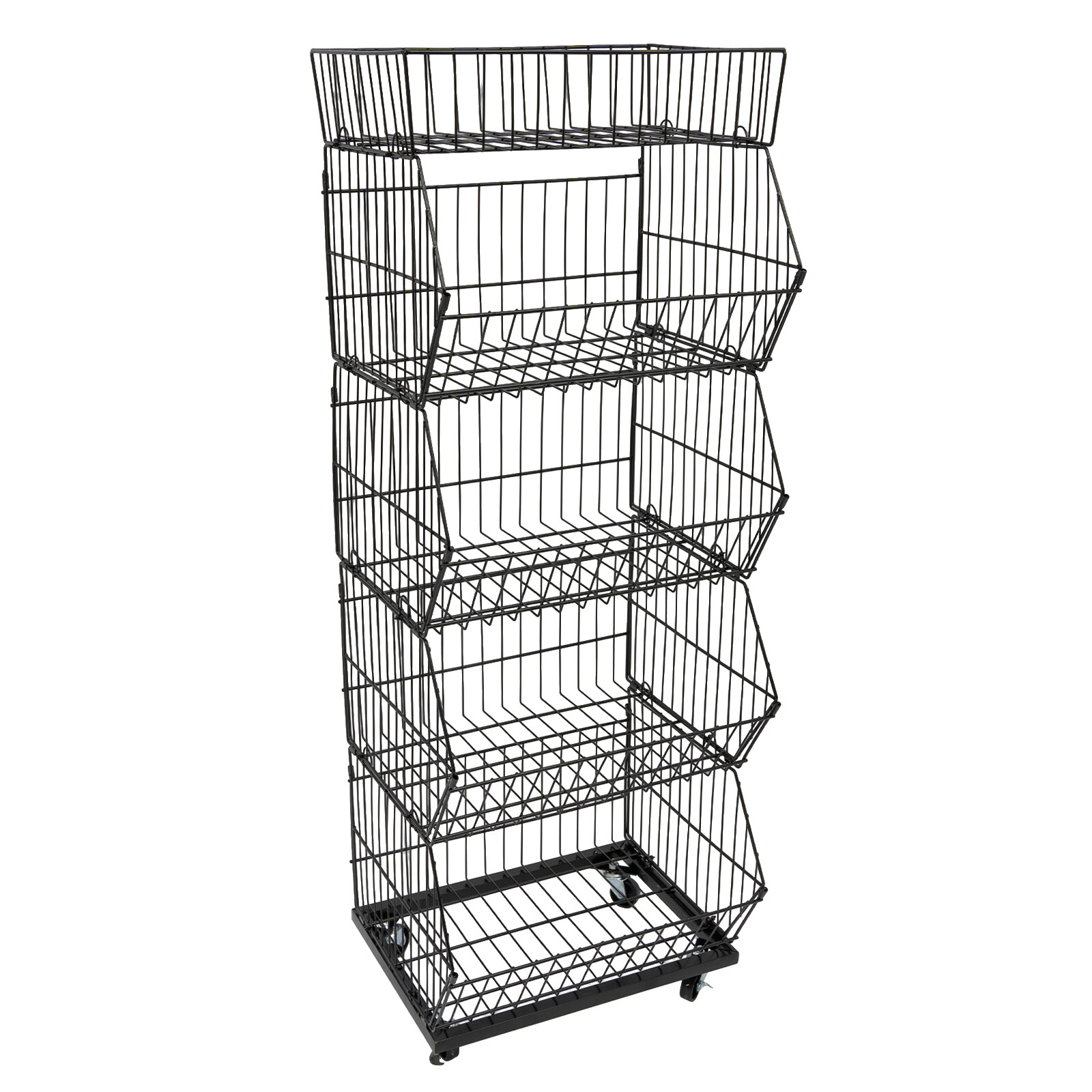 5 Tier Wire Grid Retail Display Shelf Merchandise Display Rack Stand W/ Wheels
