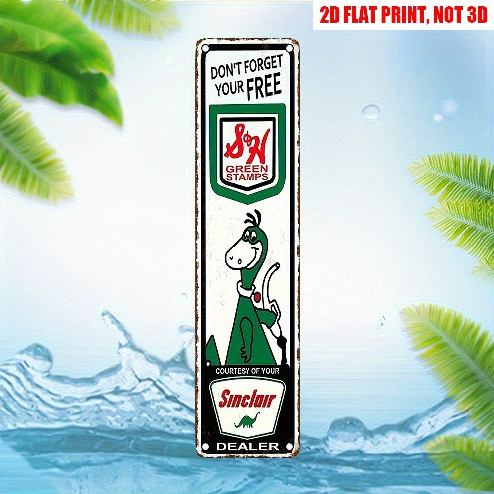 Vintage Sinclair Dino Green Stamps 16x4 Metal Sign Retro Garage Auto Home Decor