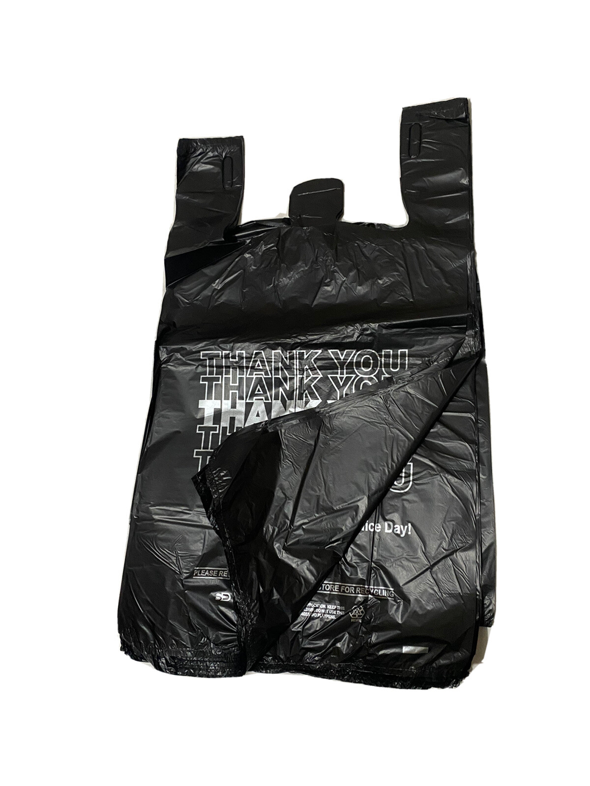 Bags 1/6 Black 21 x 6.5 x 11.5 "Thank You" T-Shirt Plastic Grocery Shopping Bags