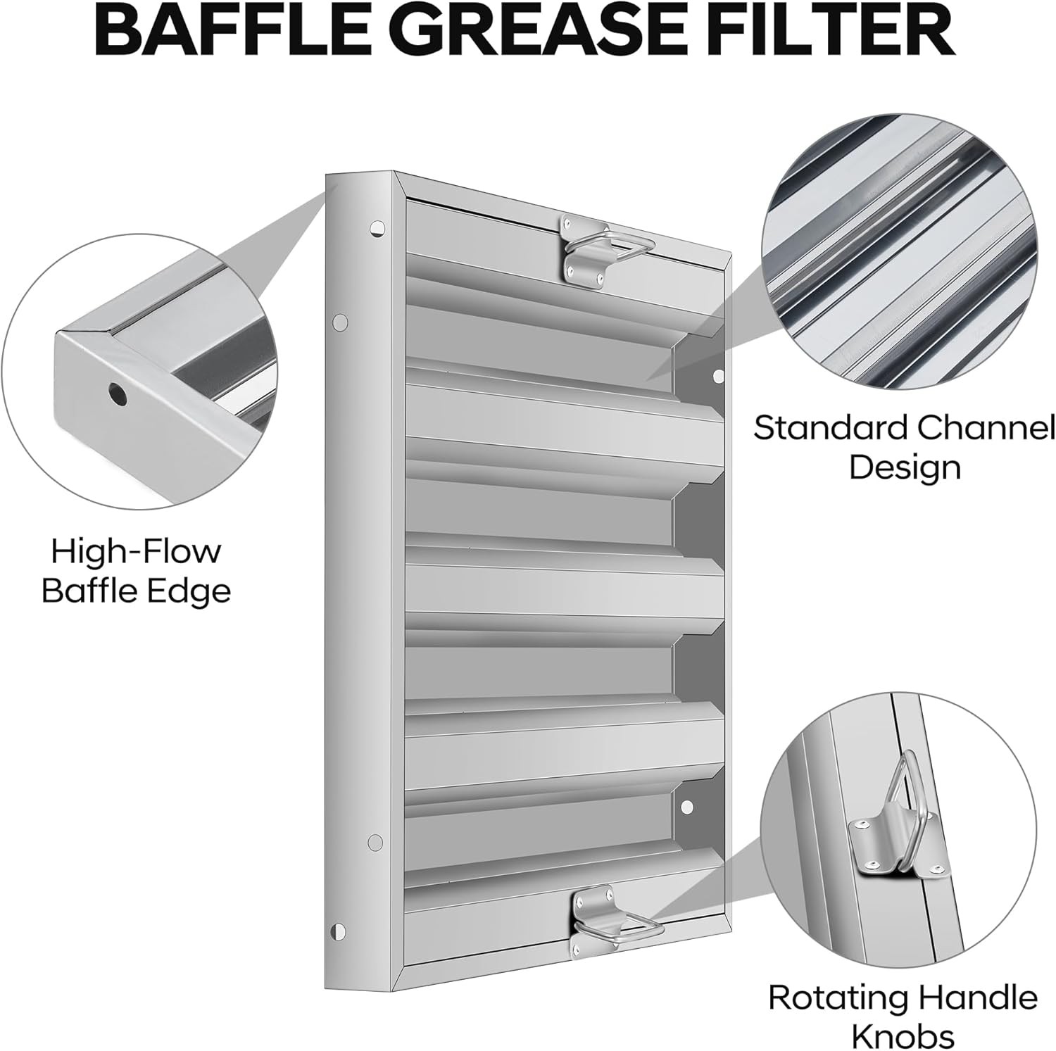 5PCS Commercial Hood Filters Stainless Steel 4 Grooves Range 19.5x15.5inch