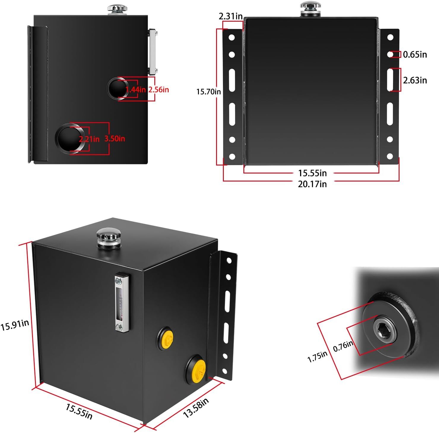 15-Gallon 14 Gauge Steel Hydraulic Fluid Reservoir Tank with Fill Cap Temp Gauge