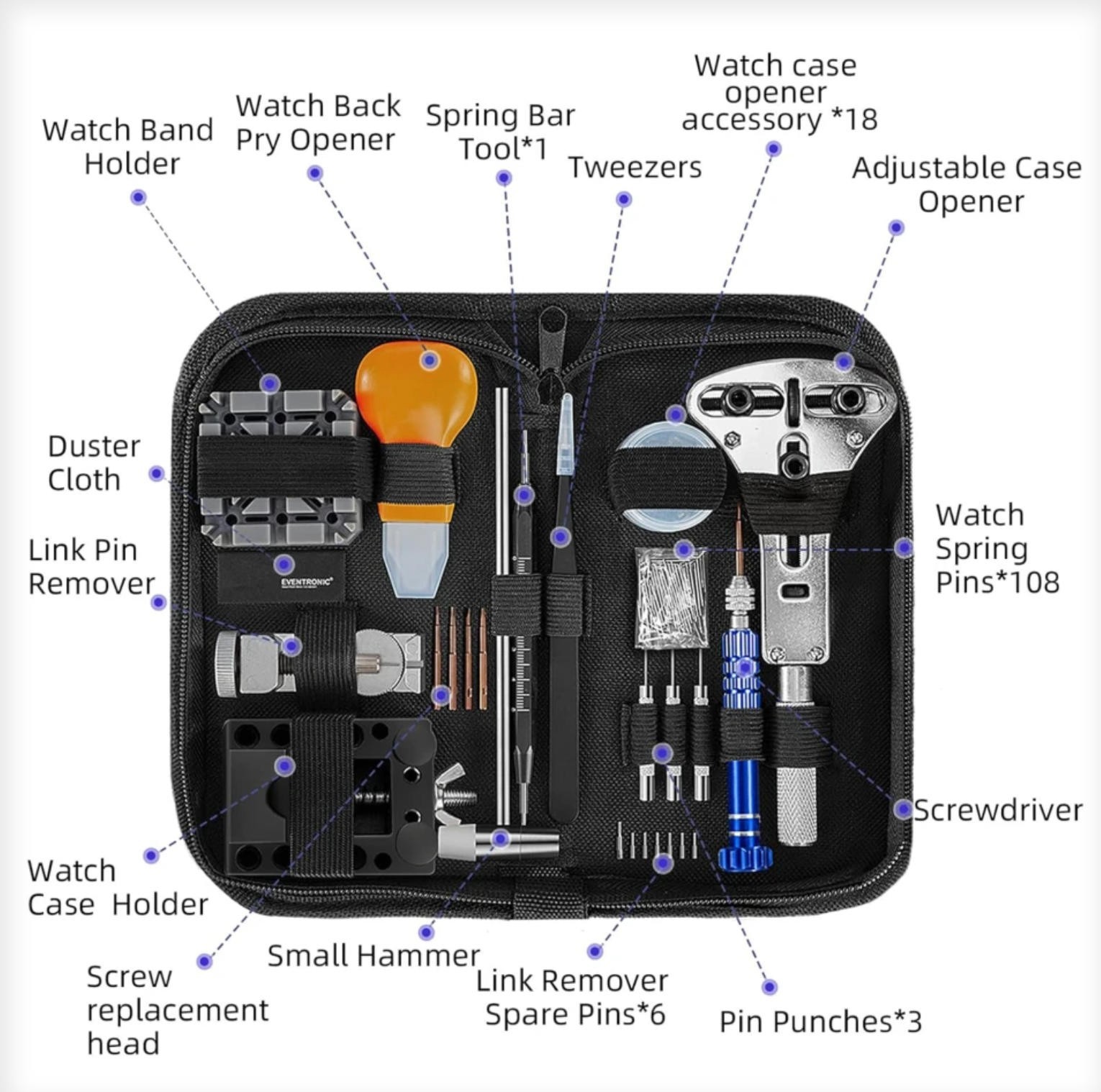 Eventronic Watch Repair Kit Professional Watch Battery Replacement Tool Kit NEW