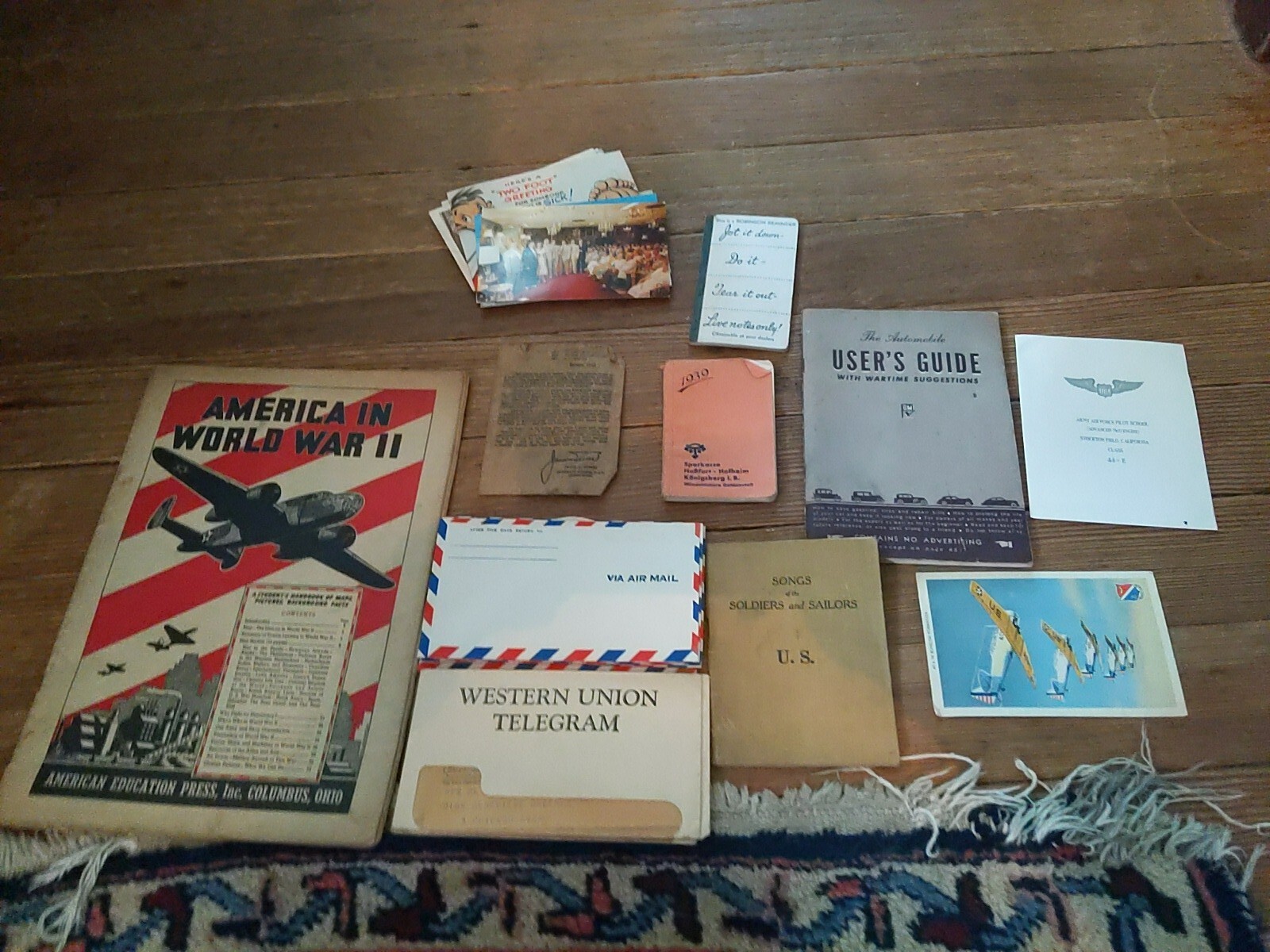 WORLD WAR II LOT BOOKS, GUIDE'S, POSTCARDS, PHOTOGRAPHS, & ENVELOPE RARE VTG