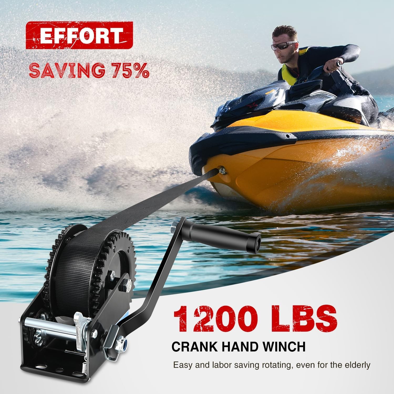 Nilight Boat Trailer Winch 1200 Lbs Hand Crank Winch Heavy Duty Boat Winches