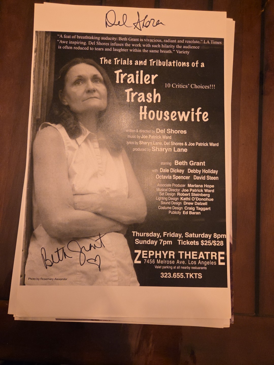 Trailer Trash Housewife. Zephyr Theatre. Signed by Beth Grant and Del Shores
