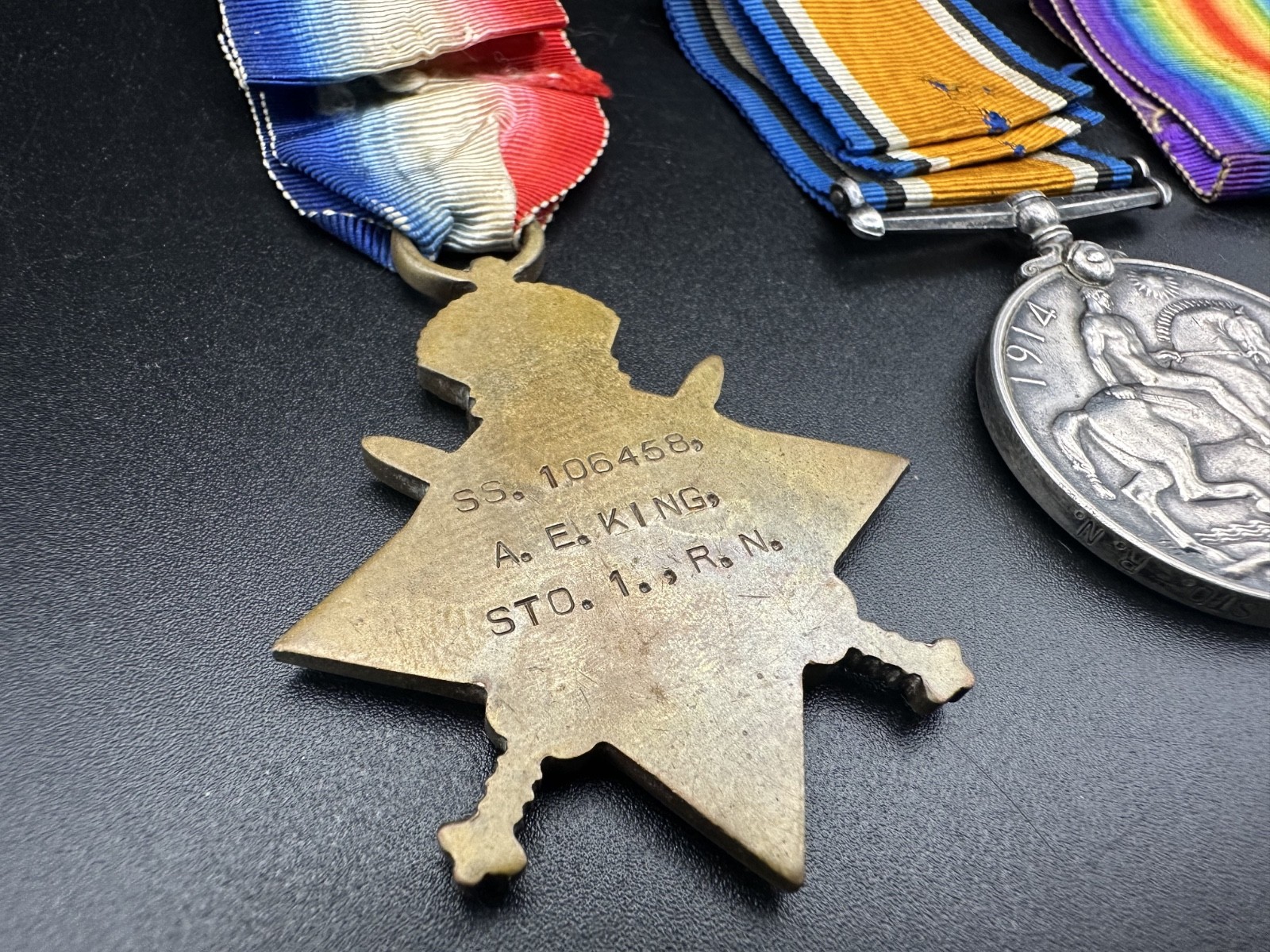 WW1 Star Medal Trio SS.106458 A.E.King STO.1.RN Stoker Royal Navy