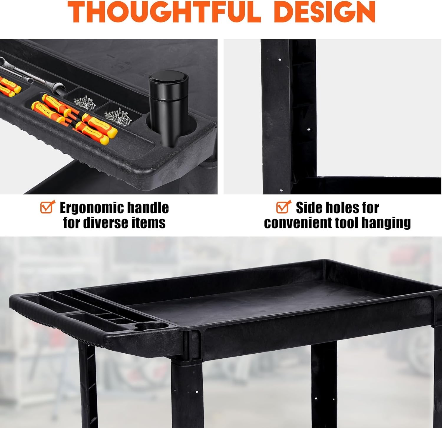 Heavy-Duty Service Shop Tool Cart, 2-Shelf, 550 lb Capacity, Rolling 40 in.