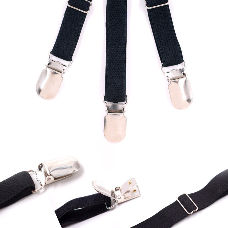 1 Pair Men's Shirt Stay Holder Elastic Garter Belt Suspender Locking Clamp Black