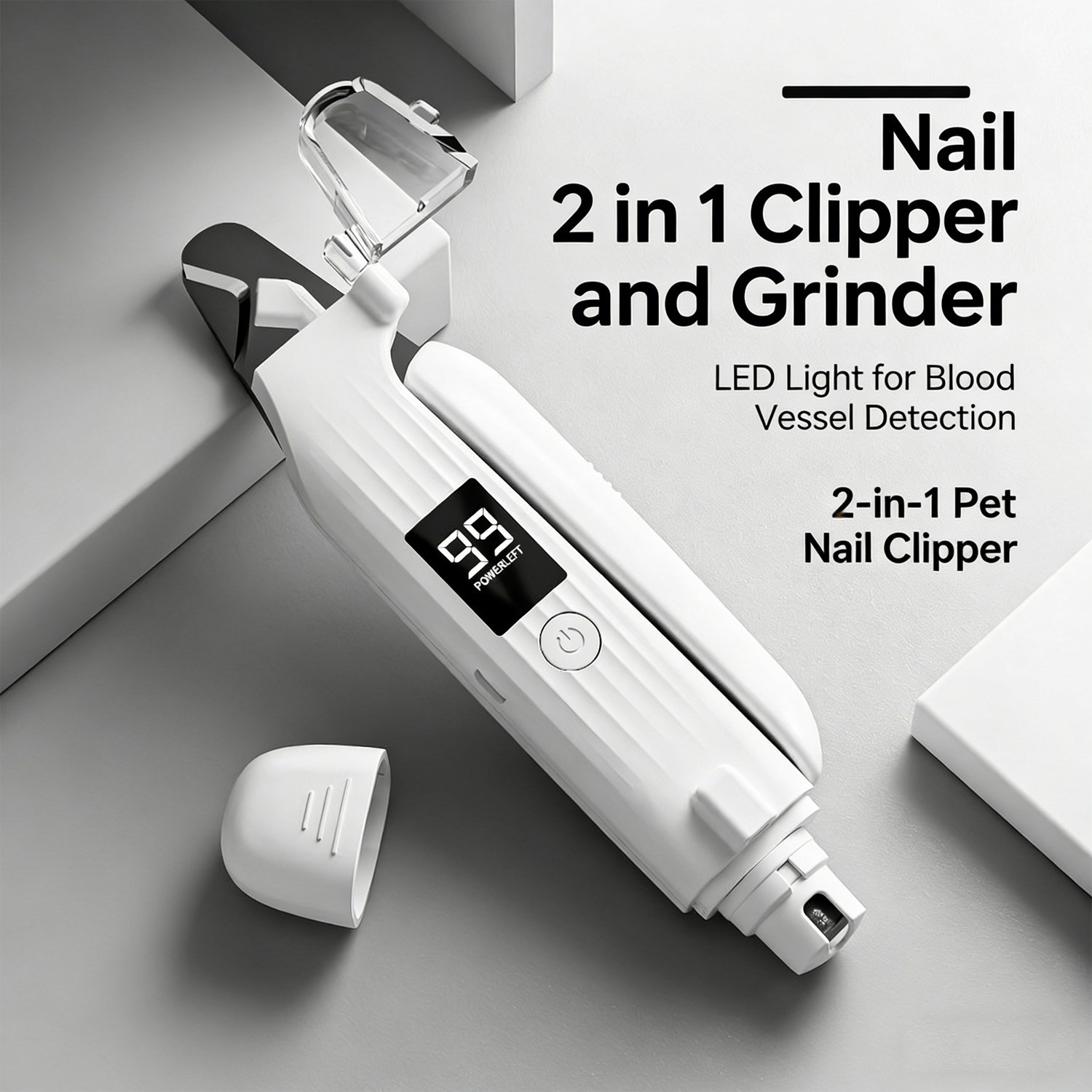 2-in-1 Dog Cat Nail Clippers Grinder with Light, USB Trimmers for L/M/S Pet Claw