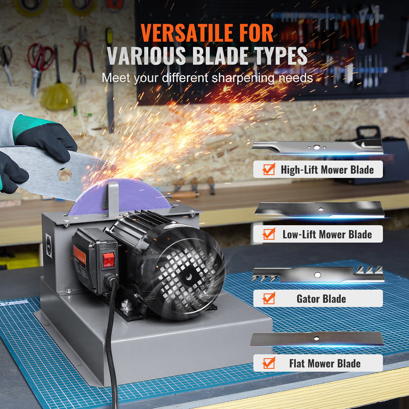 Lawn Mower Blade Sharpener 1HP 750W with 9-inch Ceramic Grinding Wheel