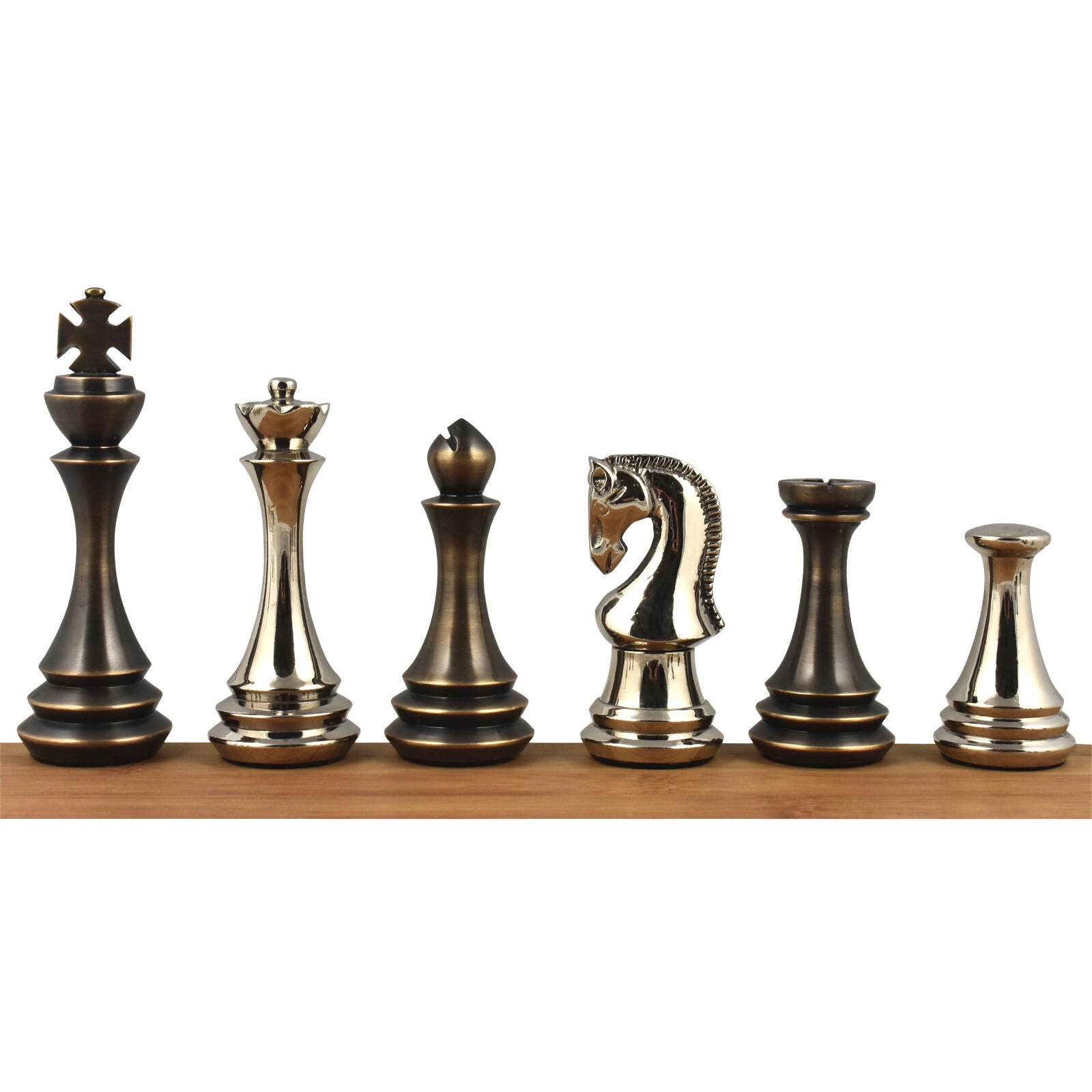 4.4" Russian Zagreb Brass Metal Luxury Chess Pieces only set - Silver & Antique