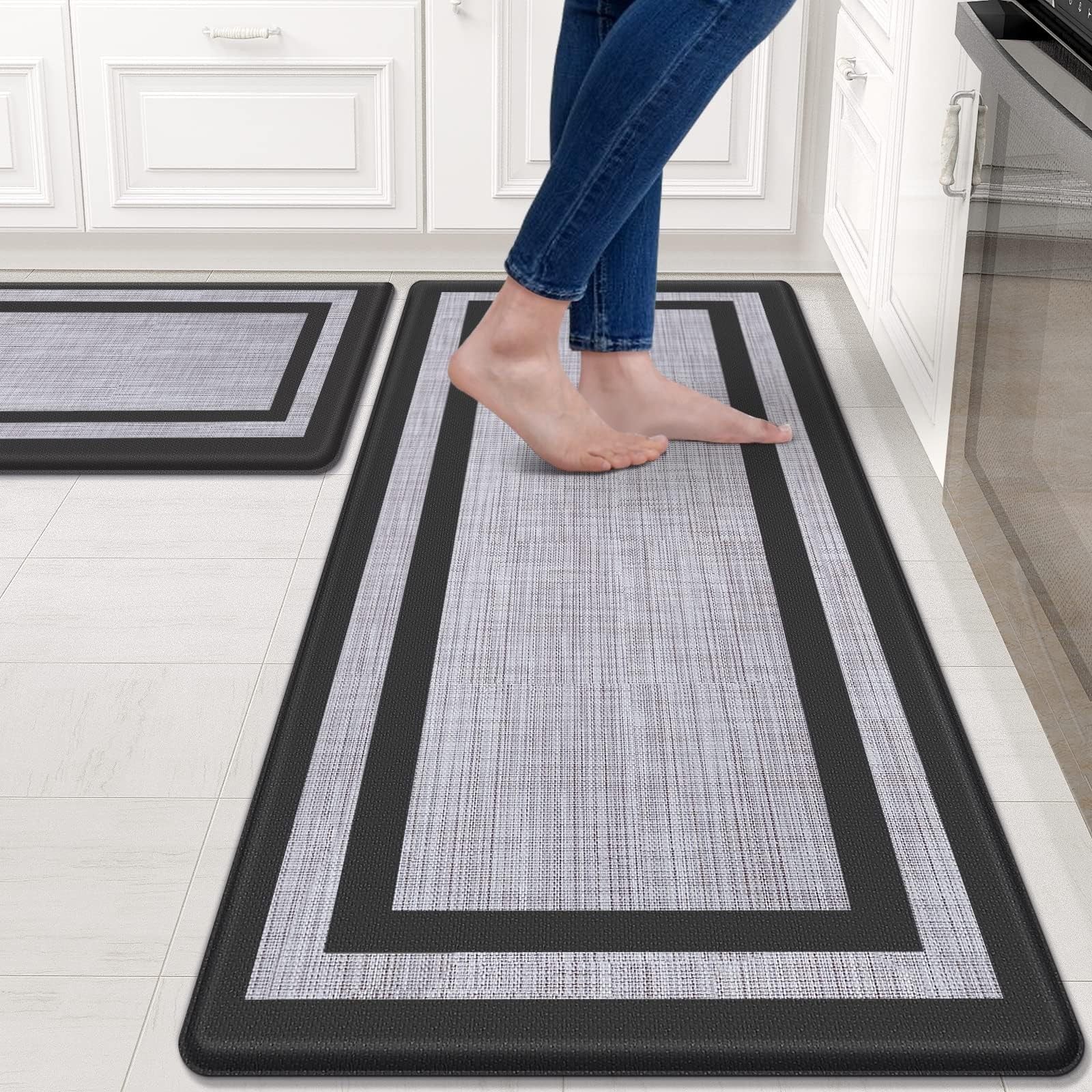 Mattitude Kitchen Mats 17.3" x 47 "+ x 29 "--0.40 inches, Black Frame