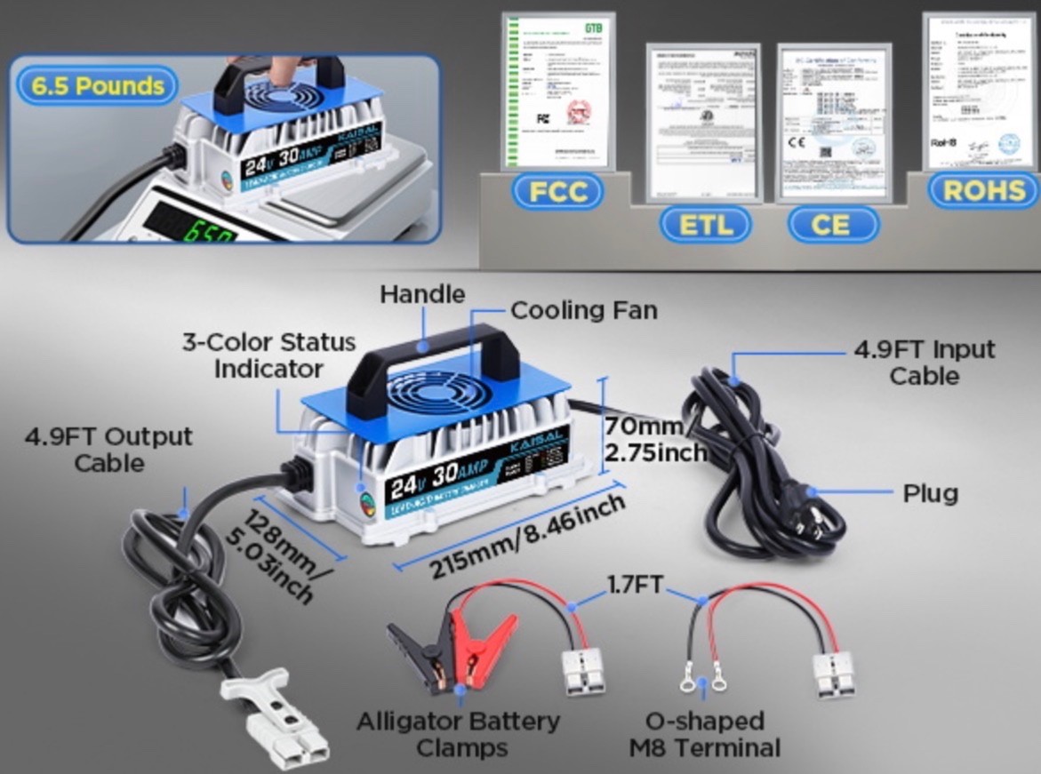 24V 30A Scissor Lift Lawn Mower 1250W Forklift Battery Charger IP67 Waterproof