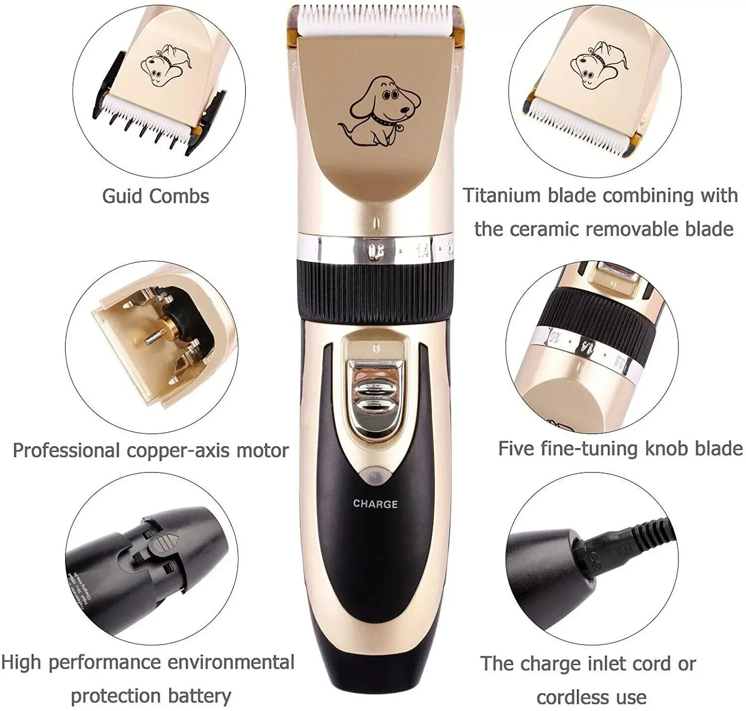 Dog Cat Pet Grooming Kit Rechargeable Cordless Electric Hair Clipper Trimmer Set