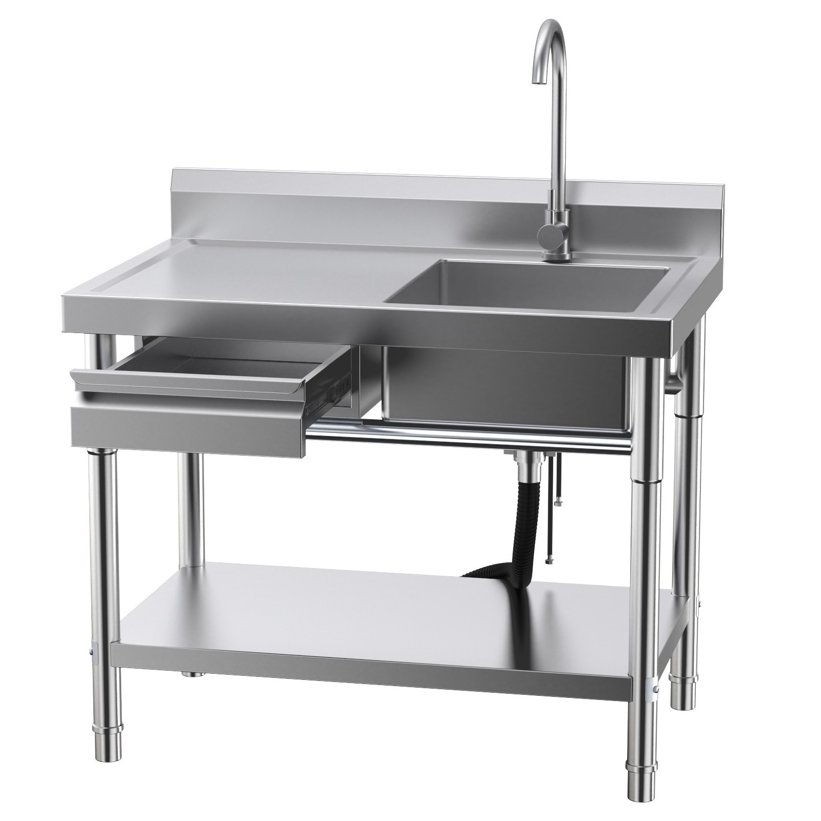 All-In-One Stainless Steel Freestanding Sink with Drawers for Laundry Room Use.