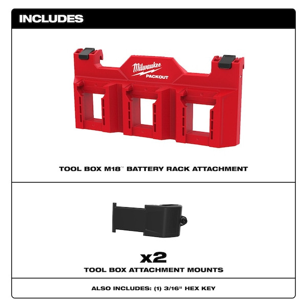 Milwaukee Tool 48-22-8603 Packout Tool Box M18 Battery Rack Attachment