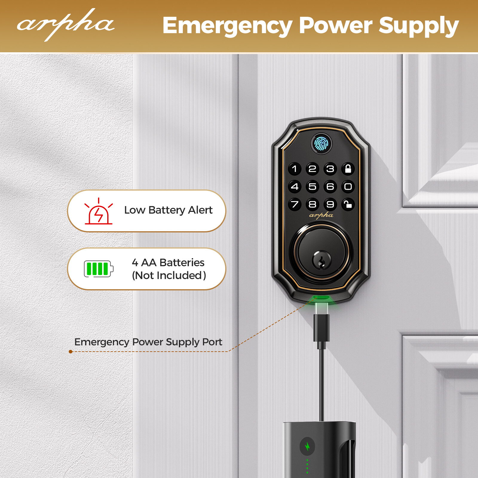 ARPHA Fingerprint Door Lock Biometric Smart Lock APP Bluetooth Keyless Deadbolt