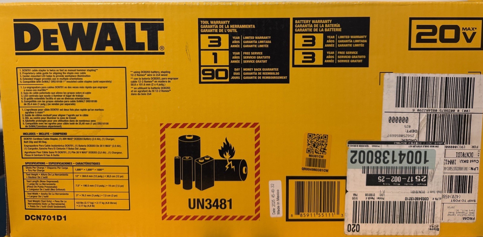 DEWALT 20V MAX Cordless Cable Stapler Kit 2.0Ah Battery Charger Bag - DCN701D1