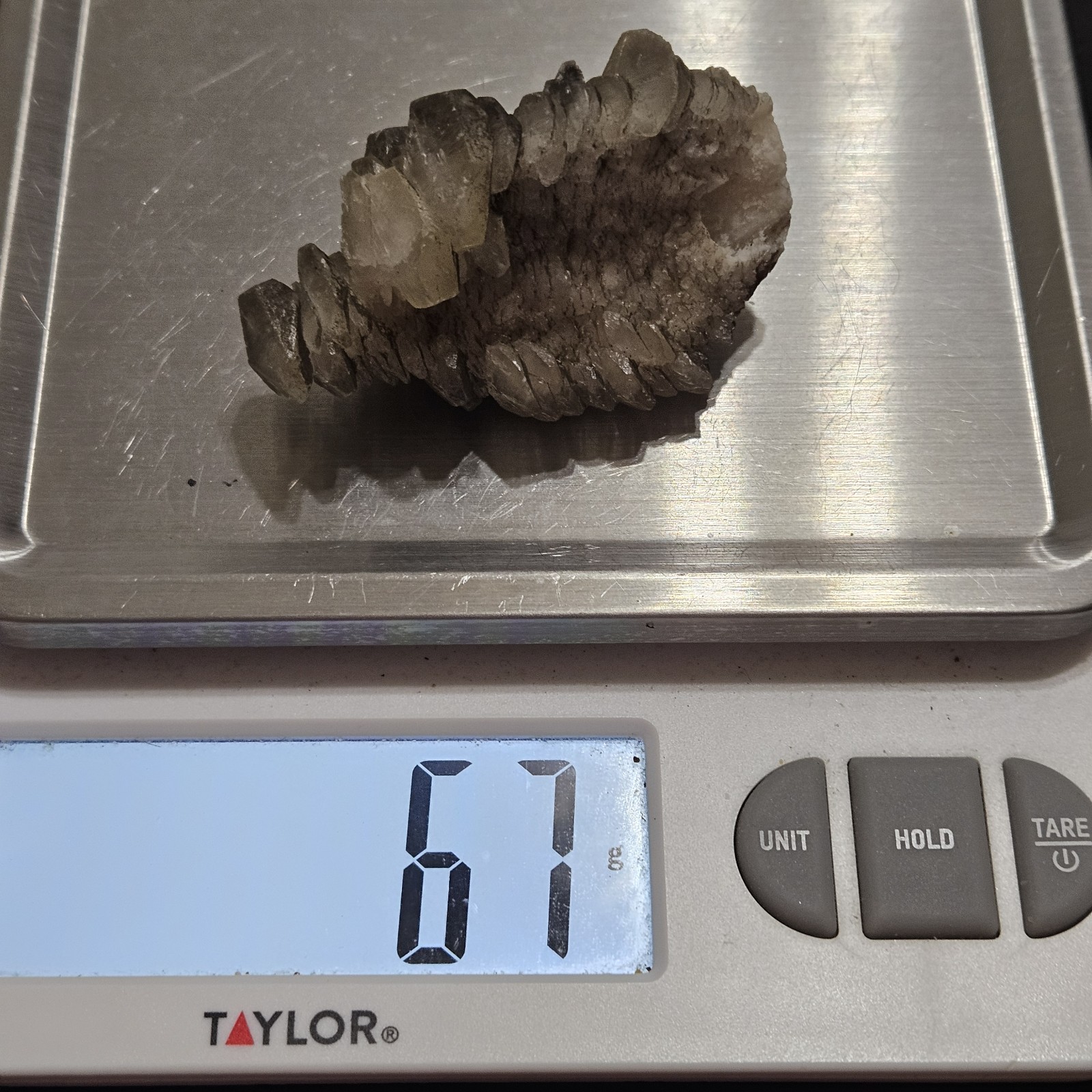 Lot Of 2 Pagoda Calcite Crystals, Step Stones With Hematite, UV Fluorescent