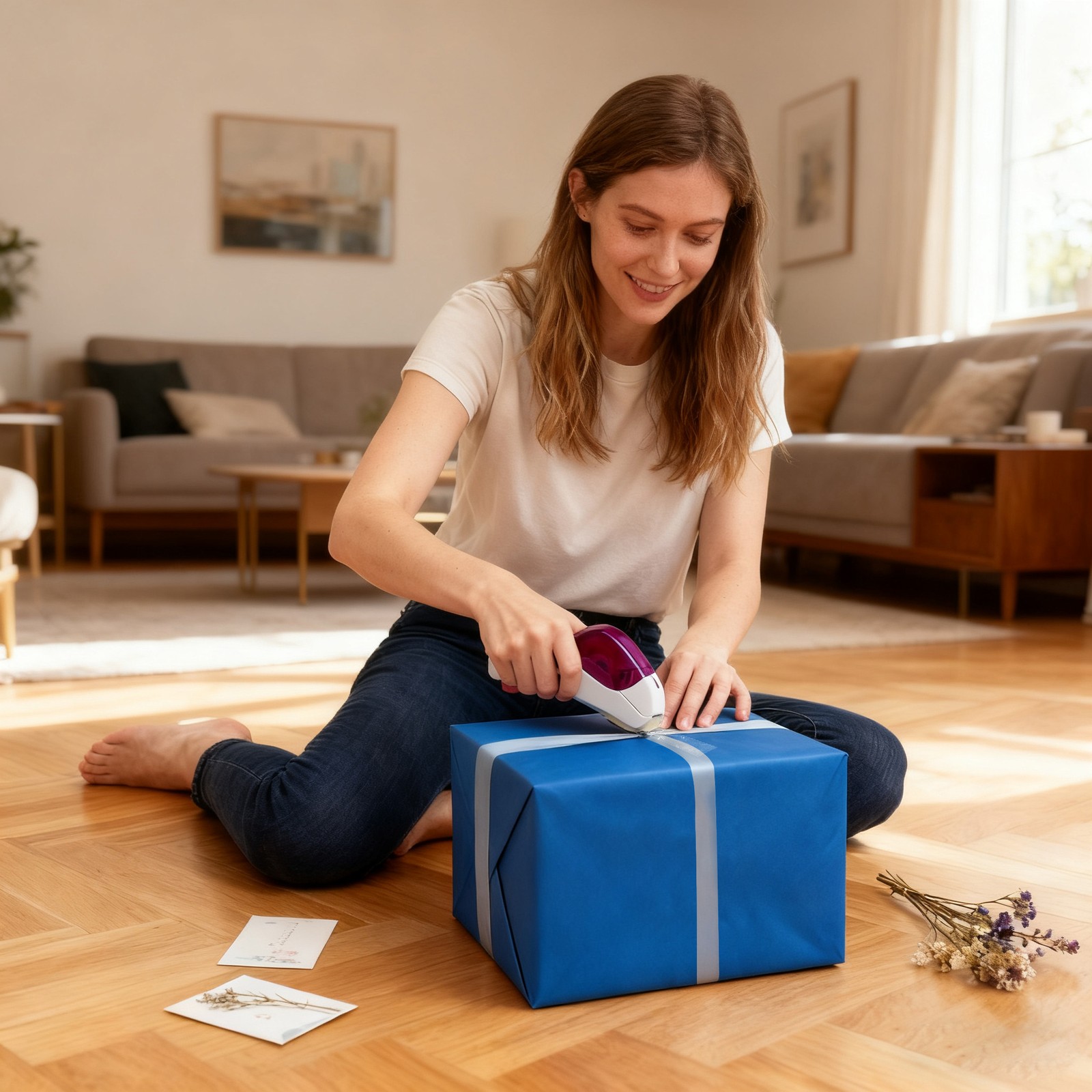 Automatic Tape Dispenser One Hand Press Type Portable Safety Cutter w/ 6 Rolls