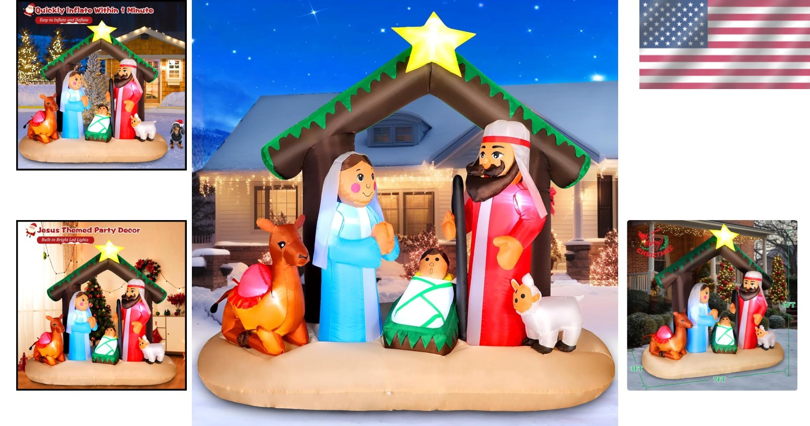 Waterproof 7FT Inflatable Nativity Set – Stable & Eye-Catching Christmas Display