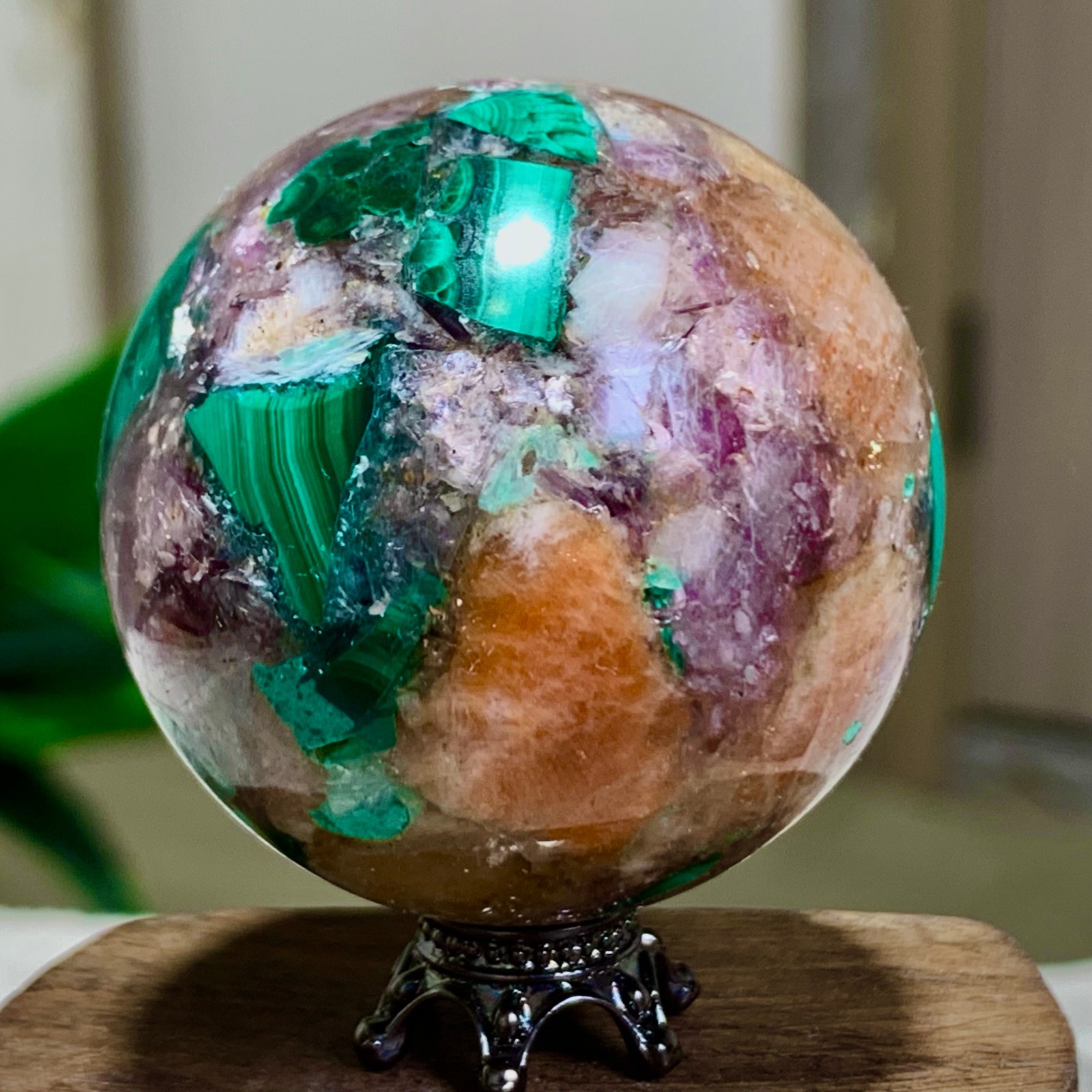 98G Newly discovered rare malachite purple mica symbiotic sphere restoration