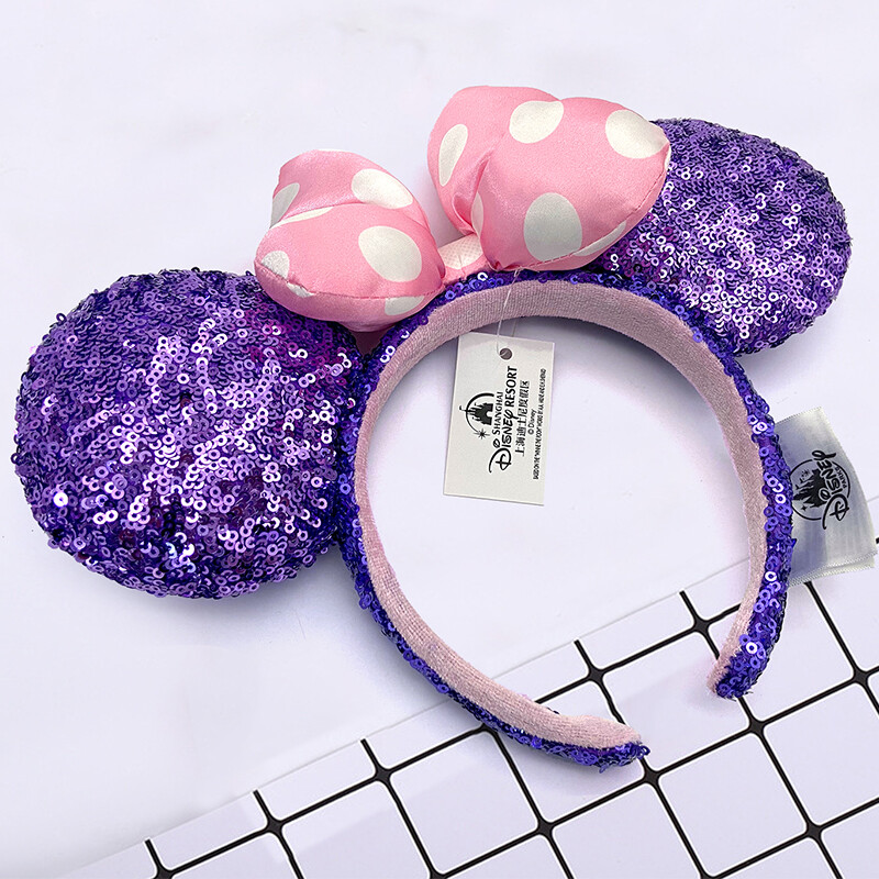 Disney Parks Minnie Ears Headband Pink Polka Dot Purple Sequin