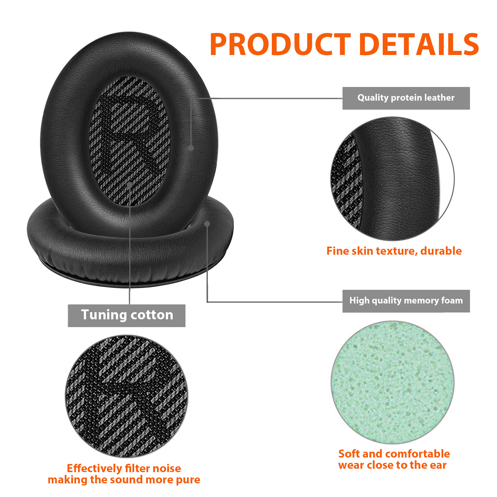 Ear Pads for Bose QuietComfort QC35/QC35 II Headphones Replacement Soft Cushion