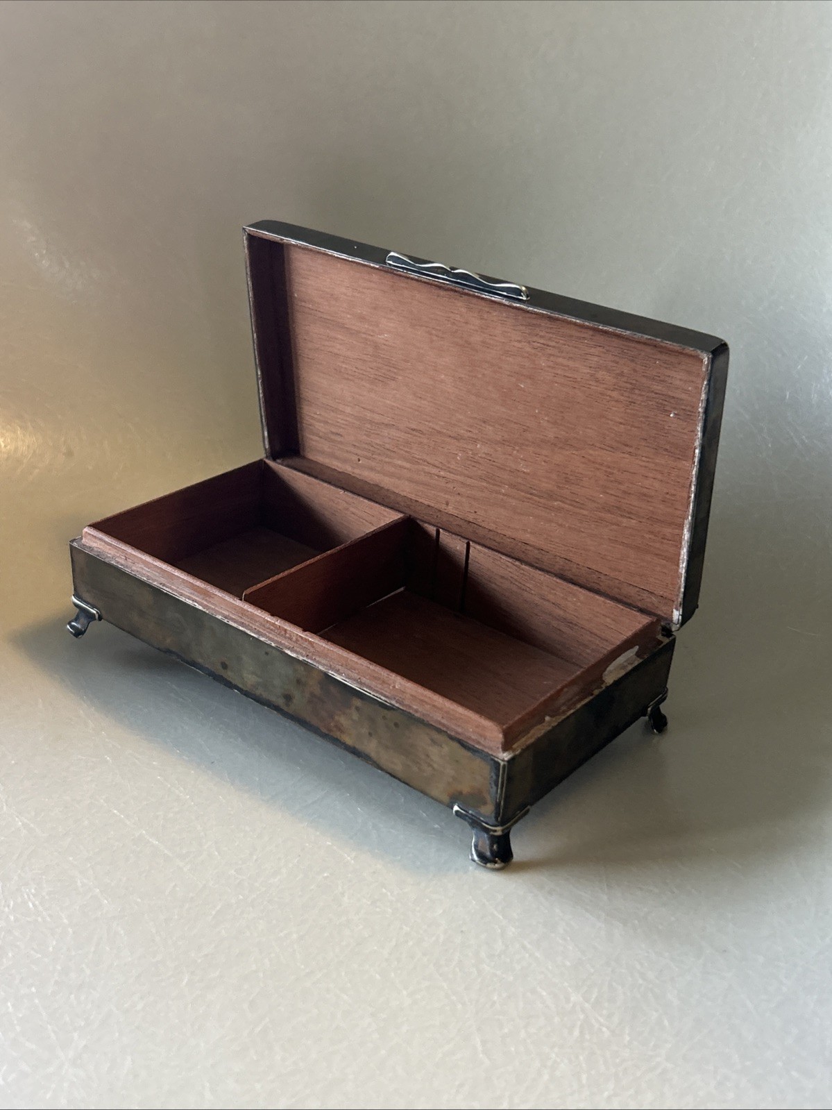 Aristocrat Silver Plate w/ Crocodile/ Alligator Top Cigarette Box Wood Lining