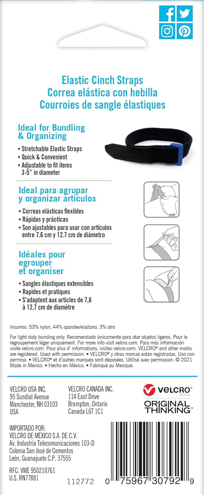 VEL-30792-AMS 15 Inch Elastic Straps 4 Pack | Stretchable and Adjustable for Snu