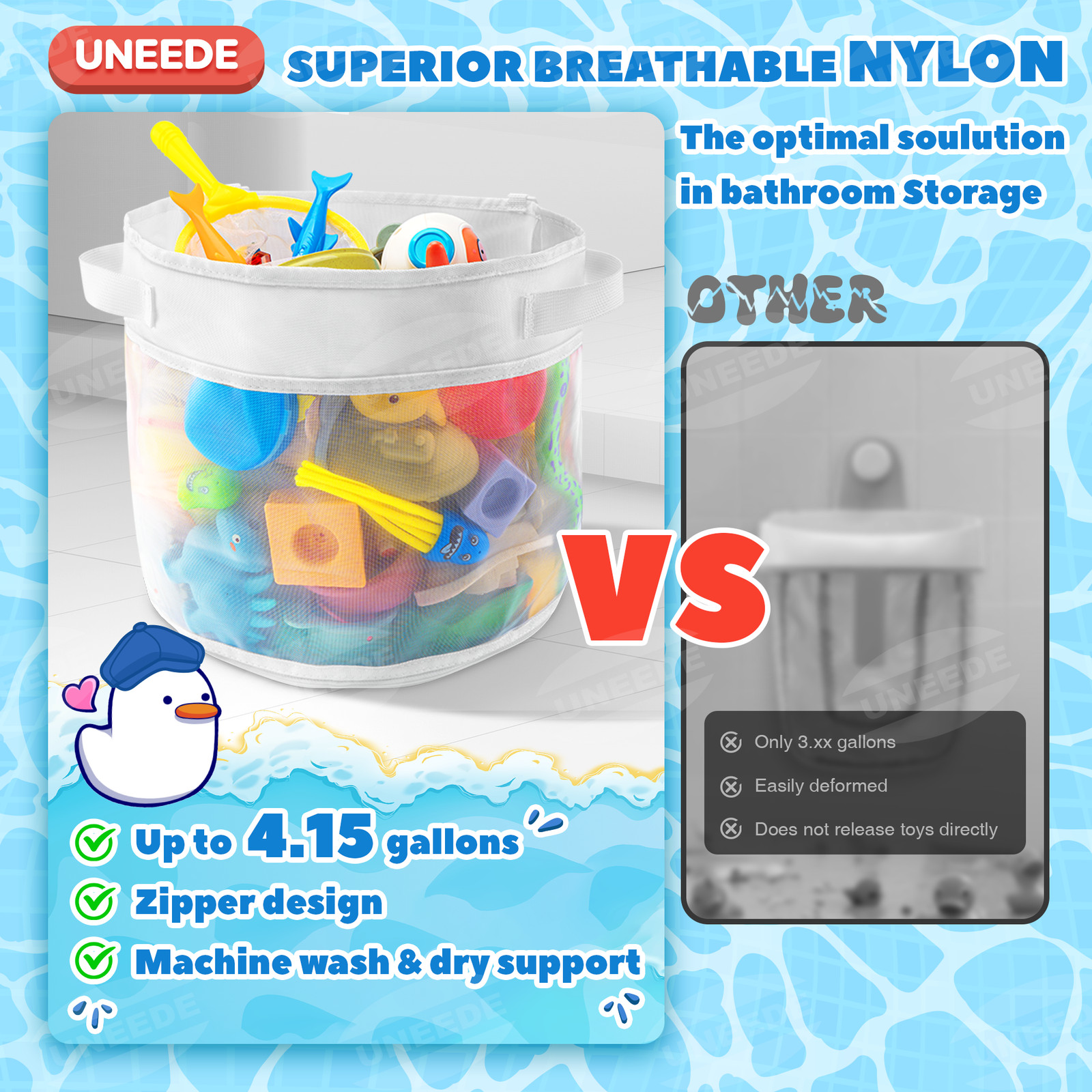 UNEEDE Baby Bath Toy Organizer Bath Toy Mesh Shower Holder for Tub Bathroom